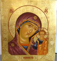 Икона Пресвятой Богородицы "Казанская" (чеканка по левкасу)